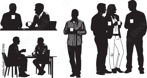 Black Solid Casual Office Break Silhouettes Set of Six on White Background