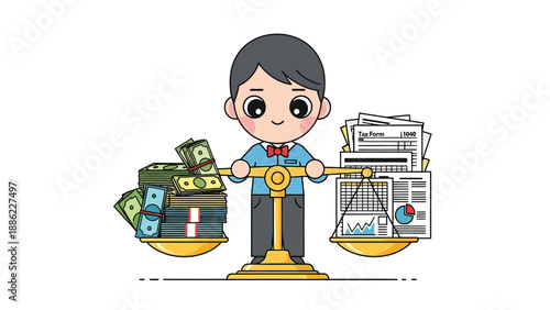 Balancing Finances: Cartoon Illustration of Financial Management