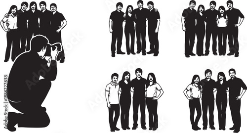 Black Solid Corporate Team Photo Silhouettes Set of Six on White Background