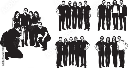 Black Solid Corporate Team Photo Silhouettes Set of Six on White Background