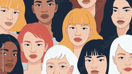 Close Up Portrait of Diverse International Women in Minimalist Illustration Style