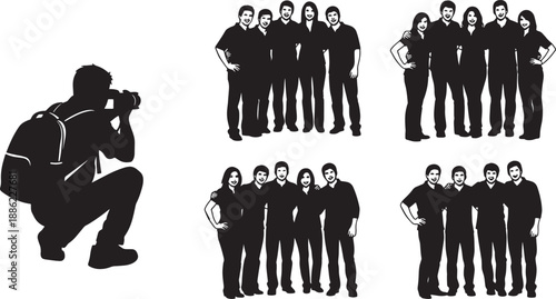 Black Solid Corporate Team Photo Silhouettes Set of Six on White Background