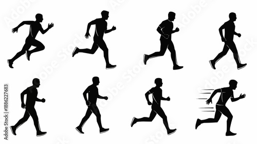 Silhouettes of a man running in different poses and speeds.