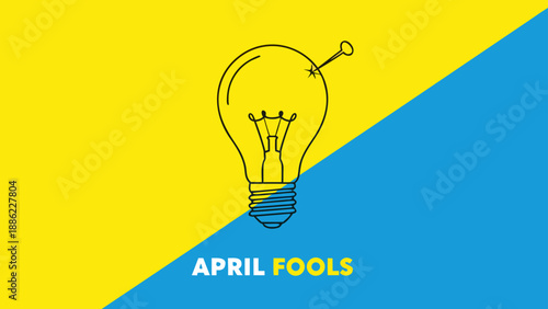 Minimalist Light Bulb Outline with Pin on Yellow and Blue Split Background