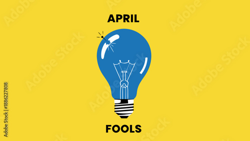 Blue Light Bulb with April Fools Text on Yellow Background Illustration