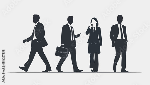 Silhouettes of business people walking and standing.