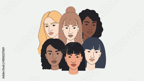 Collection of Diverse International Women Portraits in Minimalist Illustration