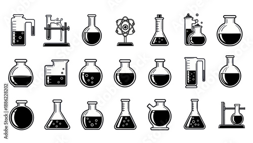 Science lab equipment vector illustrations of chemistry flasks and beakers
