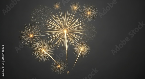 Golden Fireworks on Dark Night Sky
