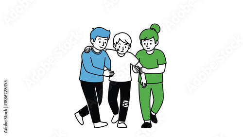 Helping Injured Person Illustration: Support and Assistance