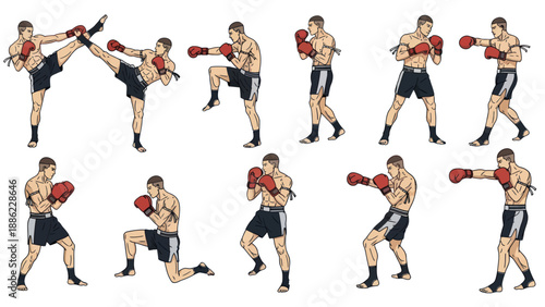Martial arts poses illustration vector art isolated on white background