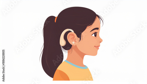 /Child Hearing Health Vector Illustration Smiling Child Wearing Hearing Aid