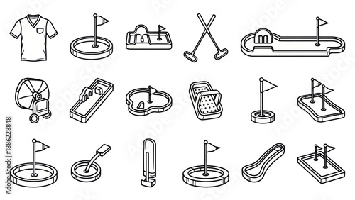 Miniature golf course elements isolated on white background vector illustration