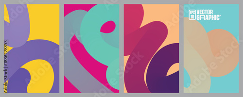 Abstract line wave gradient poster background vector set 10EPS. Cover template with vibrant line wave in motion. for social media, cover, banner, flyer, music, ads.