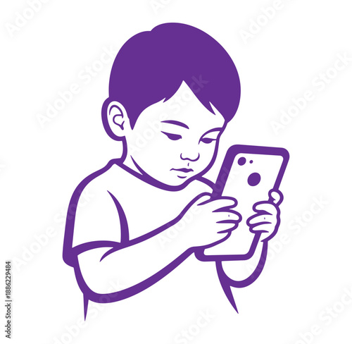 Young child engrossed in using a smartphone device with a focused and intrigued expression