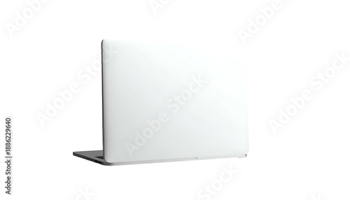 A sleek, silver laptop angled slightly, showcasing its back on a stark black background