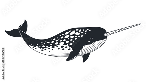 Narwhal Illustration: Black and White Aquatic Mammal