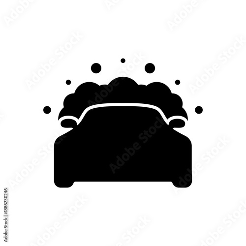car wash icon silhouette. Simple automotive cleaning symbol representing vehicle washing, foam bubbles, maintenance, and car care service isolated on white background