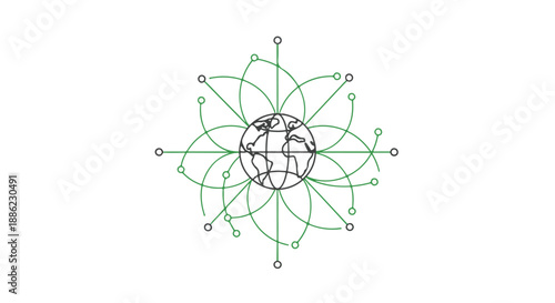 Minimalist Global Network Connection Vector Illustration with Earth Globe and Green Lines