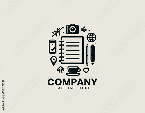 Business planning and productivity tools illustrated as modern black vector logo design