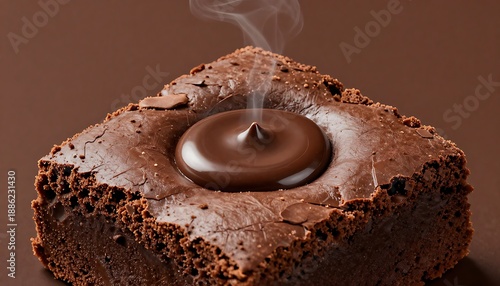 Baked chocolate brownie highlighting moist texture for pastry display, created with generative ai