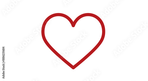 Simple red outline heart icon representing love, affection, and passion, suitable for web design elements, Valentine's Day projects, or expressing heartfelt emotions in digital media