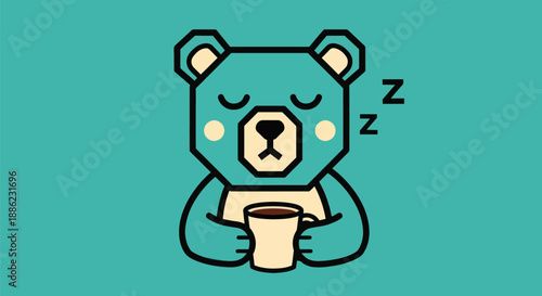 Cartoon bear sleeping with coffee cup