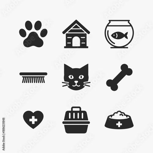 A set of pet and pet care icons.
