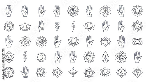 Yoga Chakra Symbols and Hand Mudras Collection - Spiritual Icons