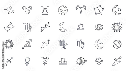 Zodiac Constellations and Symbols: Astrology Icons Collection