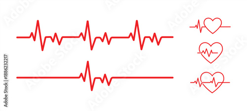 Heart rate pulse graph. Heartbeat icon. ECG, EKG test report. Electrocardiogram line symbol. Heart rhythm sign. Transparent png and vector illustration