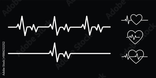 Heart rate pulse graph. Heartbeat icon. ECG, EKG test report. Electrocardiogram line symbol. Heart rhythm sign. Transparent png and vector illustration