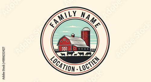 Vintage Farm Logo with Barn and Silo.