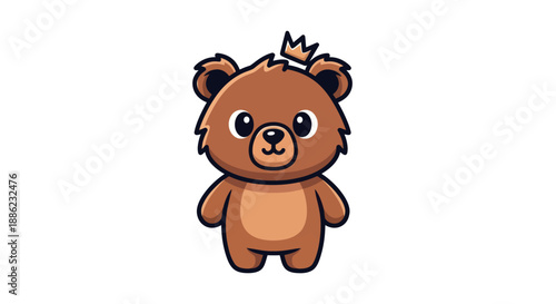 Cartoon bear with crown on white background