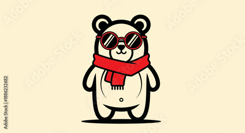 Cartoon bear with red scarf and sunglasses