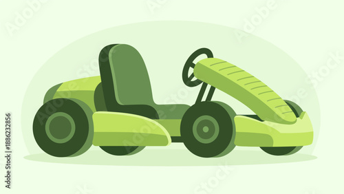 Green Go-Kart Isolated On Light Background, Flat Design, Eco Vehicle Concept