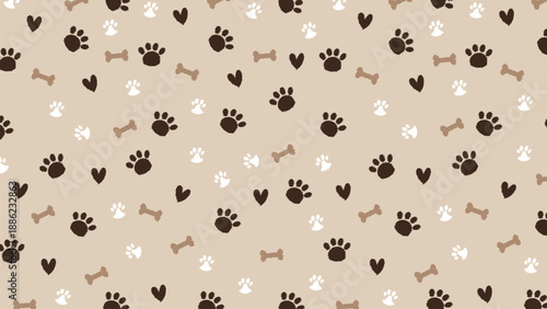 Cute scribble dog paw pattern on beige background. Minimalist pet lover vector illustration for print