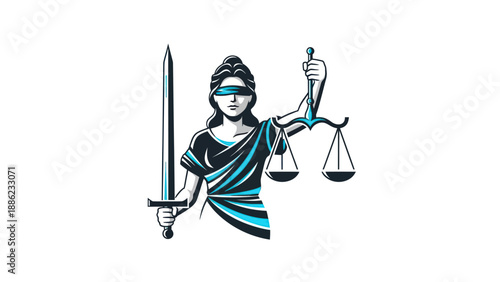 Lady Justice Blindfolded Holding Scales and Sword, Symbol of Law and Justice