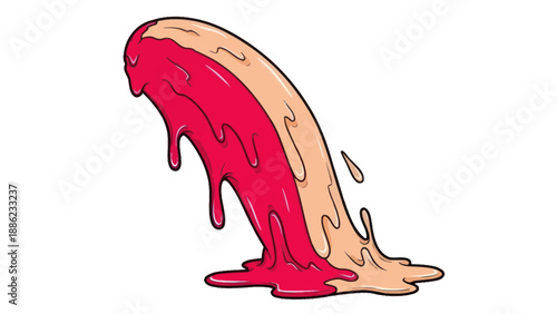 Melting ice cream scoop strawberry vanilla dripping isolated white background