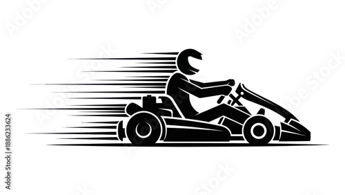 Go Karting Silhouette Icon, Speeding Driver on Track, Motorsport Vector Art
