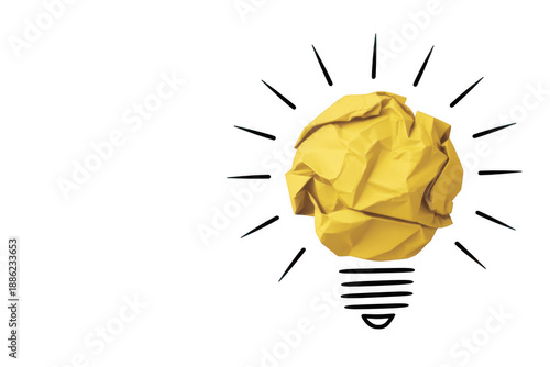 Crumpled yellow paper light bulb idea crumpled paper isolated on a transparent background