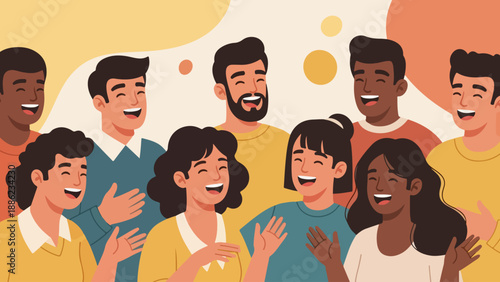 Diverse group of people enjoying a lively gathering together in a vibrant atmosphere from a front viewpoint