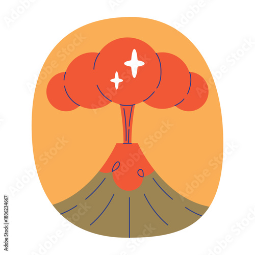 Flat Volcano Landscape Vector Illustration