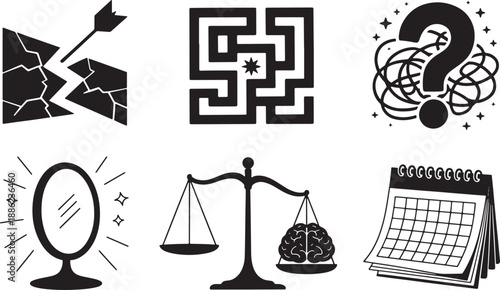 Abstract mental health and logic icons for psychological concepts problem solving and thinking