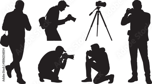 Group of professional photographers taking pictures with cameras and tripod equipment