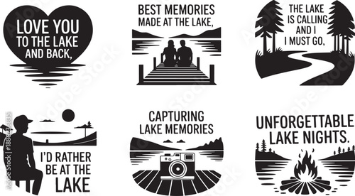 Lake life travel quotes and badges for vacation memories nature lovers and outdoor camping trip
