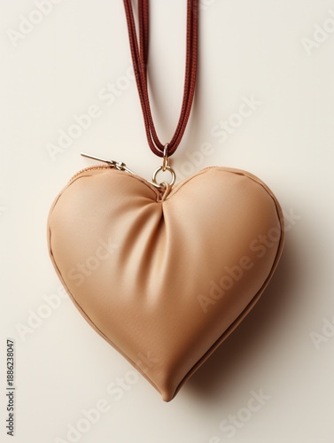 Wallpaper Mural Brown heart shaped pouch with zipper and strap. Valentine love gift concept for anniversary, Mothers Day, and birthday present. Torontodigital.ca