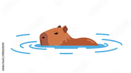 Capybara Swimming - Vector Illustration