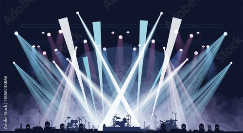 Live band performance on illuminated stage with vibrant lights, energy captured from front perspective