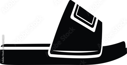 Black casual slide sandal silhouette vector illustration isolated on white background for summer beach and spa footwear design.